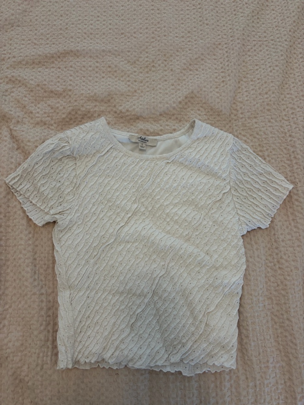 White Textured Short Sleeve Top